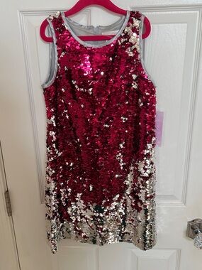 Lavender by Us Angels Girls Reversible Sequin Dress in Fuchsia and Silver-7/8